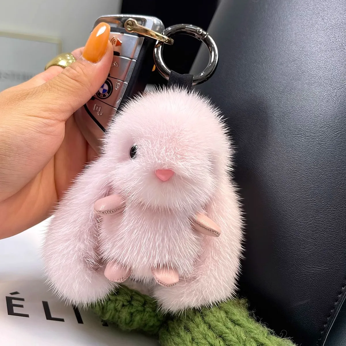 Cute Fluffy Lop Eared Rabbit Keychain Faux Mink Fur Bunny Bag Charm Car Key Ring Women Sweet Plush Animal Pendant