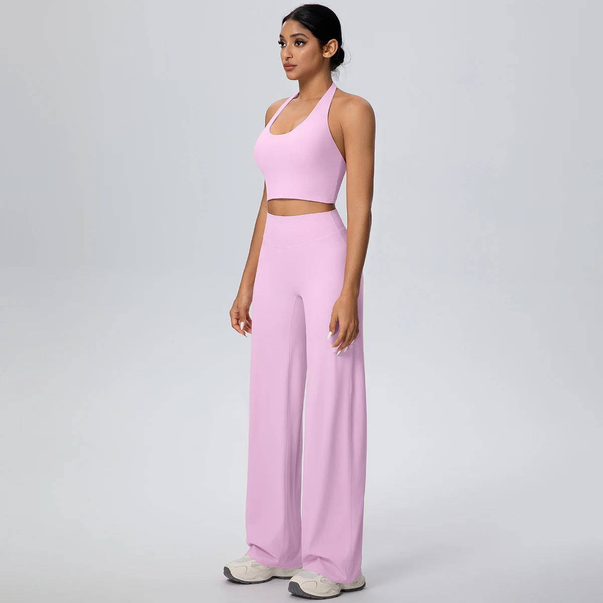 2Pieces Breathable Summer Workout Top Pants Yoga Set Yoga Underwear With Chest Pad Quick Drying Push Up Pencil Pants Yoga Set - Image 3
