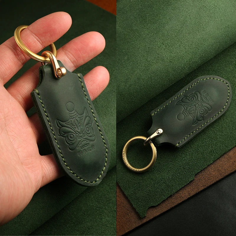 DIY Leather Airtag Holder Keychain Portable Handmade Genuine Leather Air Tag Holder with Keyring Full Coverage Air Tags