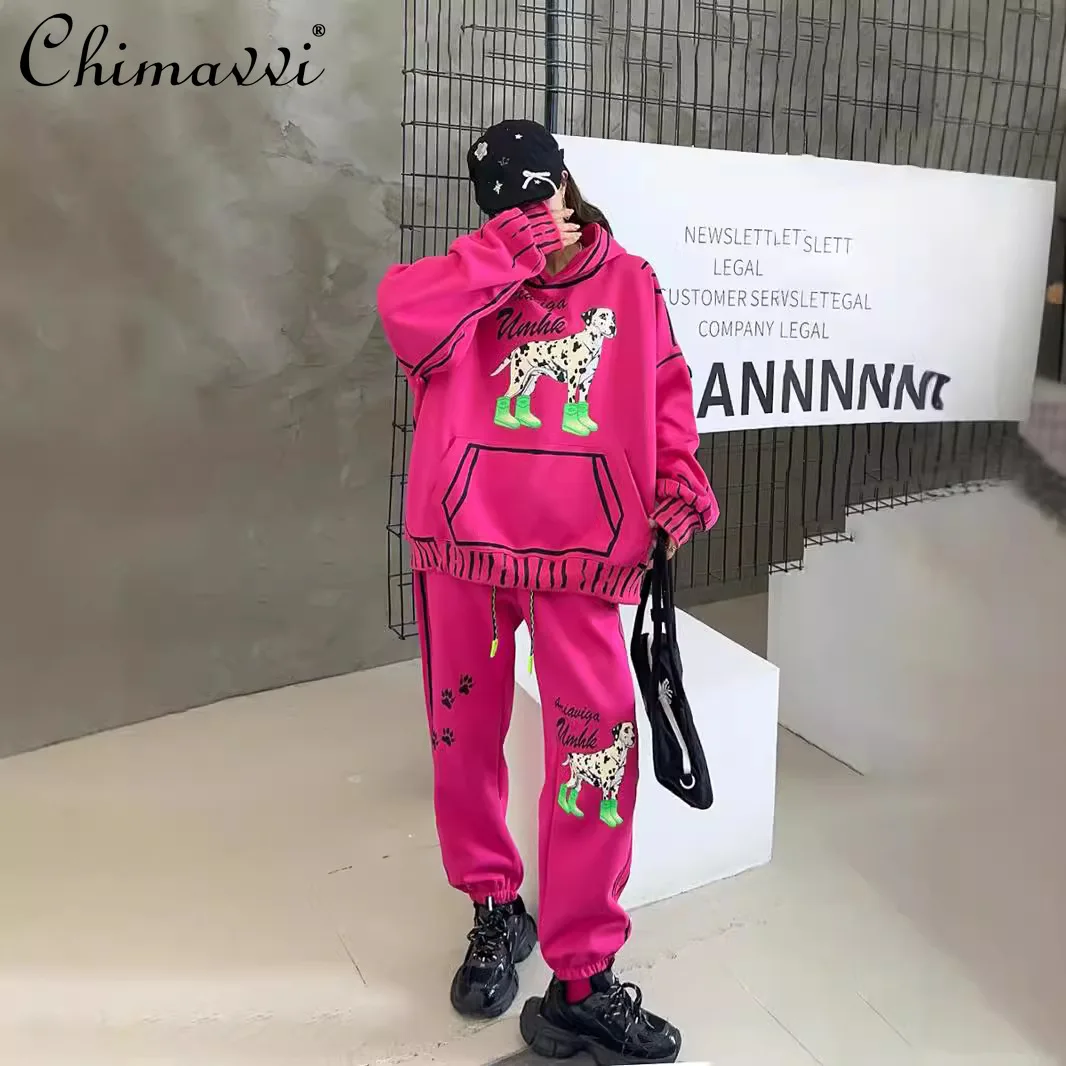 

Autumn New Fashion Graffiti Cartoon Pant Set Loose Long-sleeved Hooded Sweatshirts Two-piece Set Women's Fashion Casual Suit