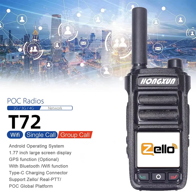 HX T72 portatile 4G LTE POC Walkie Talkie GPS sicuro con ricevitore wireless Zello sicuro a lungo raggio Sistema Android Copertura globale
