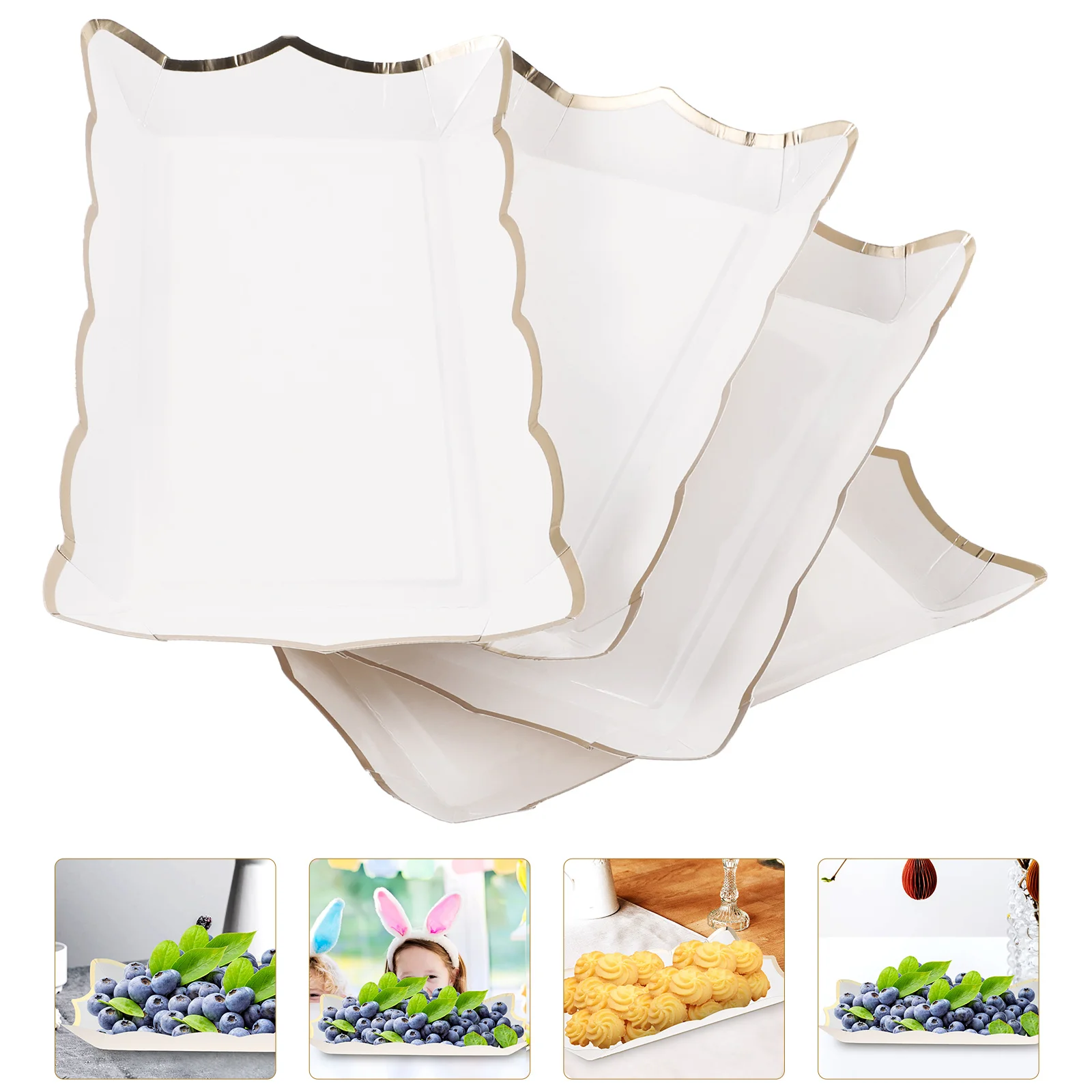 4 Pcs Fruit Platter Square Paper Lace Plate Platters Serving Trays Catering Cardboard Party for Food White