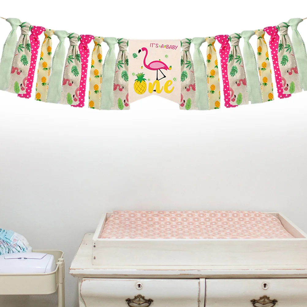

1Pcs Hawaiian Party Banner Pineapple Flamingo Linen Bunting Banner Tropical Decoration for Birthday Celebration Party Decor