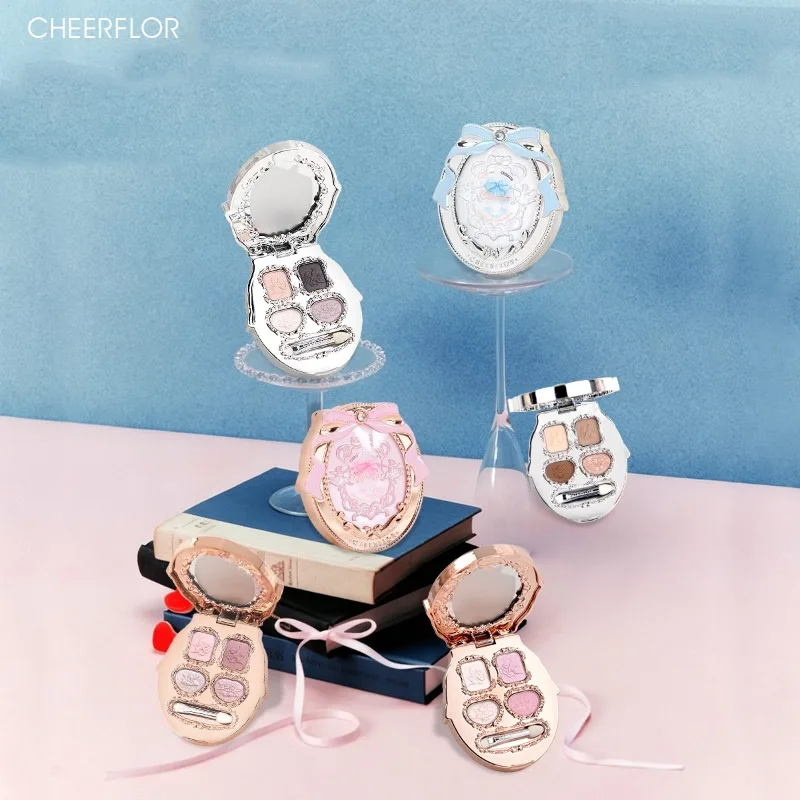 CHEERFLOR 4-Color Eyeshadow Palette Matte Base,Shimmer Highlight & Soft Glitter,Under-Eye Brightening & Contour,All-in-One