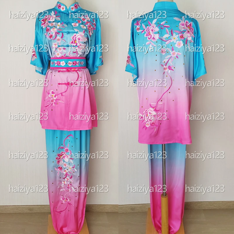 

Униформа ушу с вышитыми цветами, одежда для кунг-фу, костюм для боевых искусств, костюм чанцюань для мужчин, женщин, взрослых, девочек, мальчиков, детей, унисекс