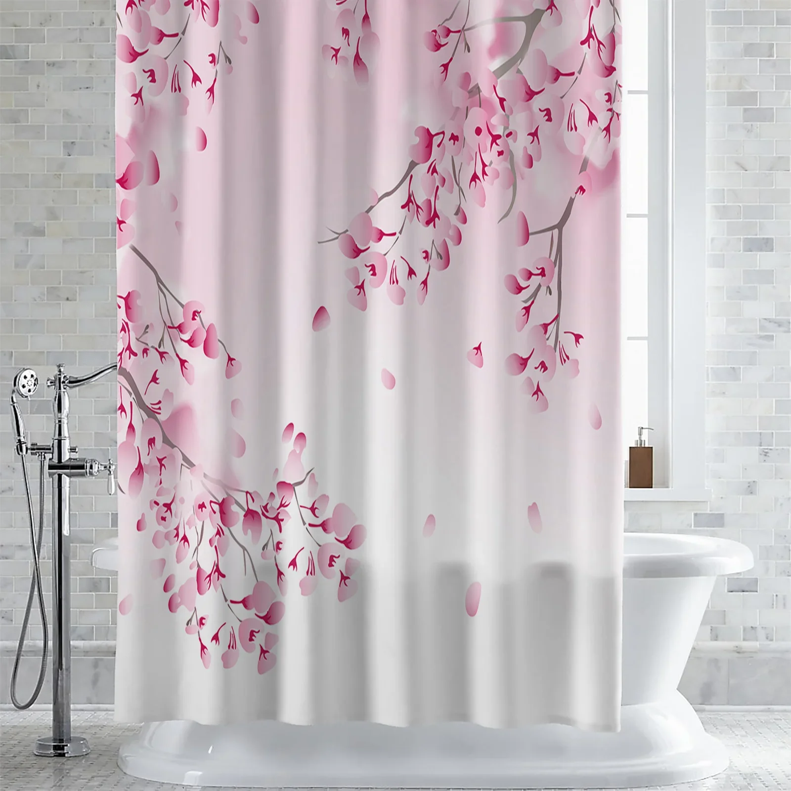 Japanese Style Sakura Cherry Blossom Flower Shower Curtains Waterproof Bath Curtains Home Decor Modern Luxury Bathroom Curtain