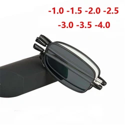 Mini Folding Myopia Photochromic Eyeglasses Men Women Metak Square Short-sighted Eyewear oculos de grau 0 -50 -75 -100 To -4.0