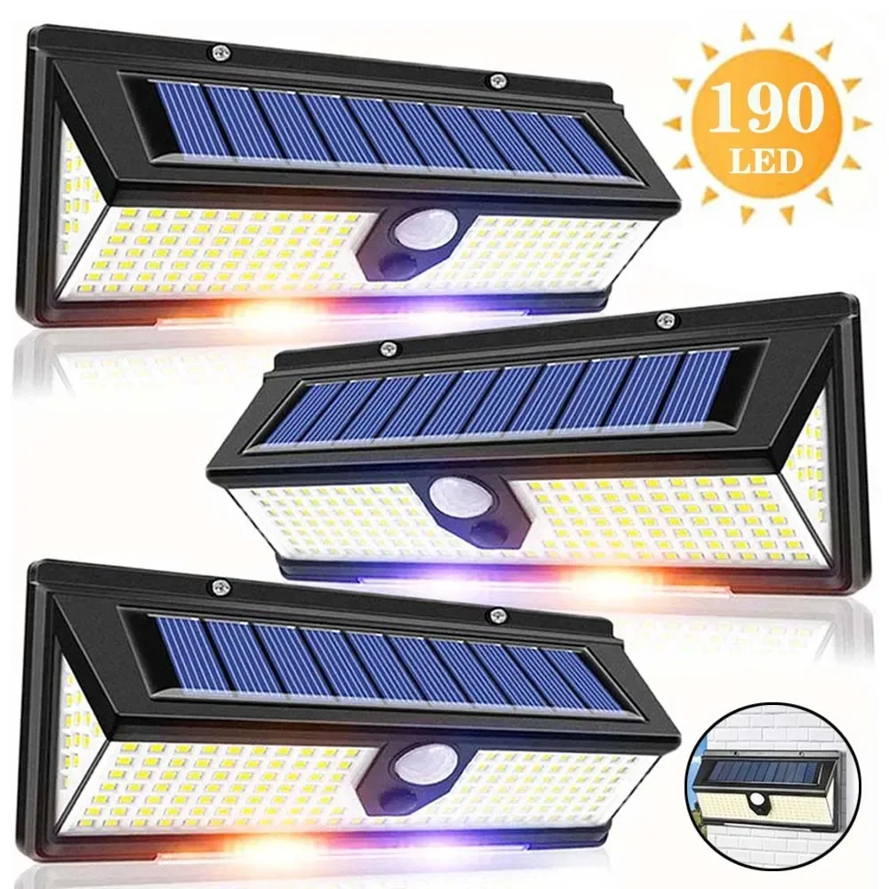 1PC Solar Wall Lights 190LED Zewnętrzna lampa ścienna na energię słoneczną PIR Motion Sensor Solar Decor Street Lamp IP65 Wodoodporna ogrodowa lampa ścienna