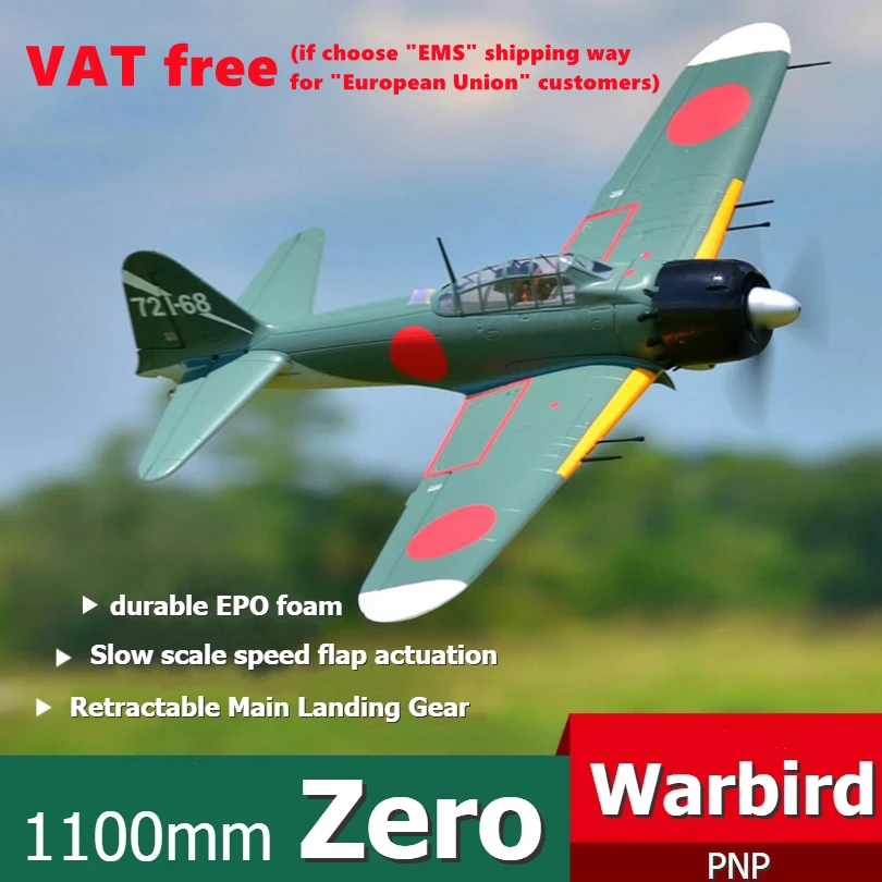 FMSRC 1100MM 1.1M Zero Fighter A6M5 RC Airplane Japanese Warbird PNP with Retracts Radio Control Model Plane Aircraft Avion