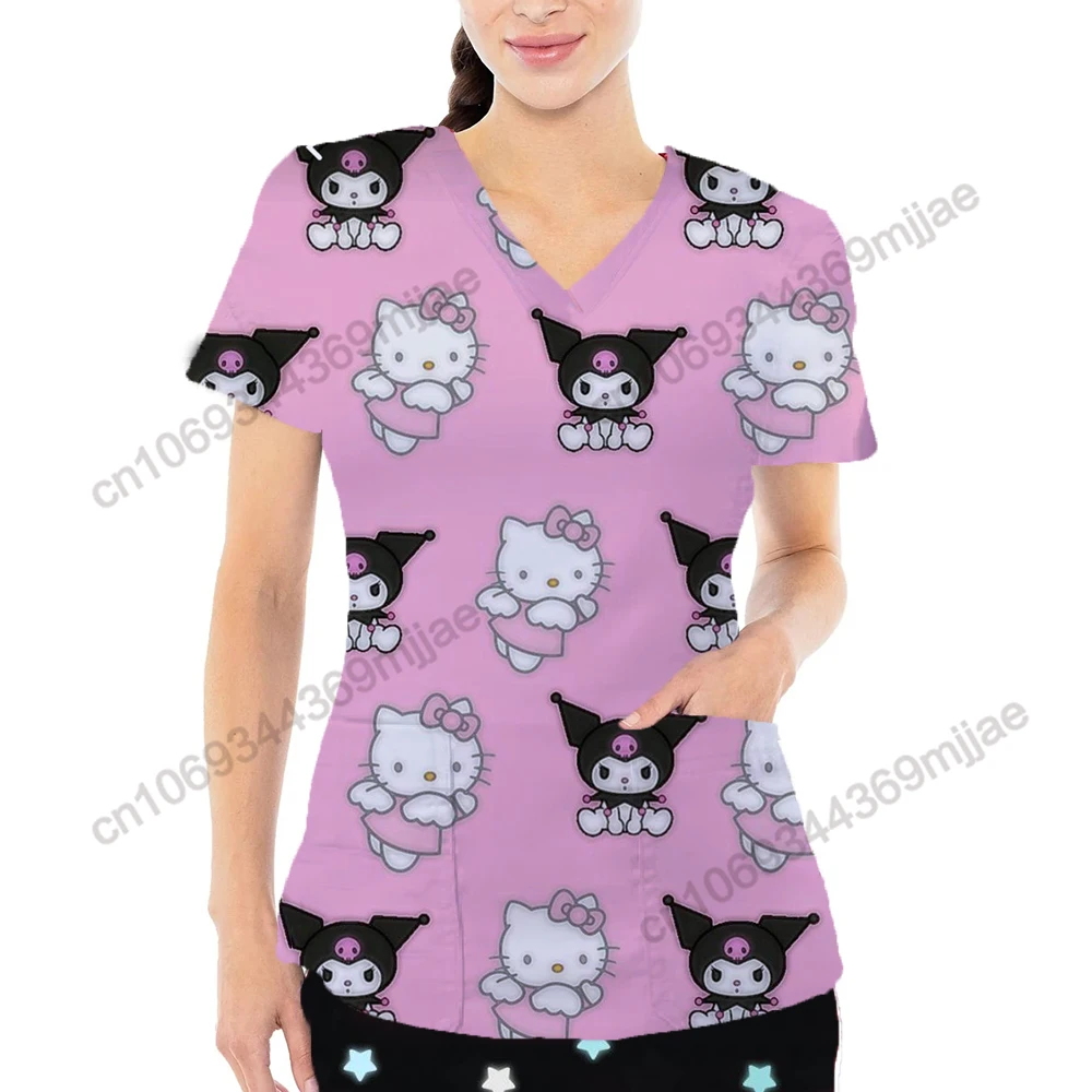 T-shirt à col en V Disney Traf pour femme, uniforme d\'infirmière, vêtements pour femme, poche Yk2, 1 pièce, nouveautés, 2023, 2023
