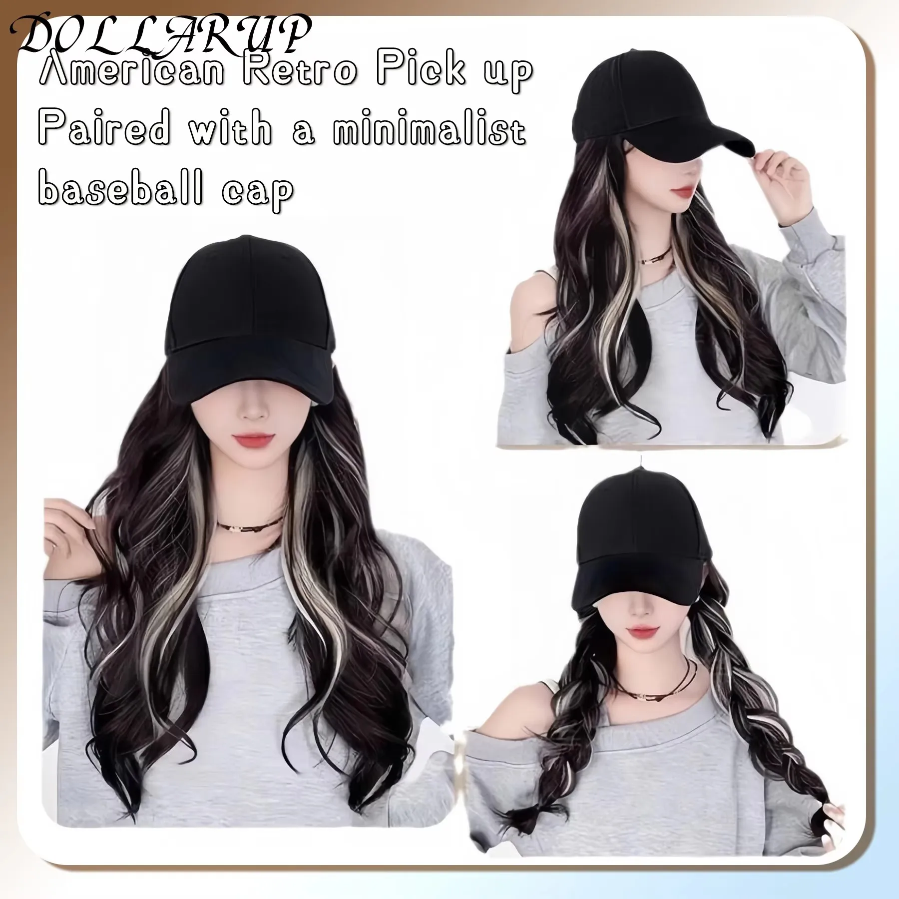 JKL peluca sintética de 40cm gorra de béisbol peluca de pelo largo y liso gorra de lengua de pato cabeza bobble pelo rizado cola de caballo bob regalo de Navidad