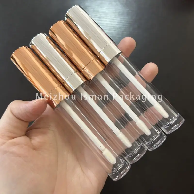 50Pcs Metallic Silver Rose Gold Empty Liquid Lipstick Container Custom Logo 6ML round Luxury Lip Gloss Tubes With Wand