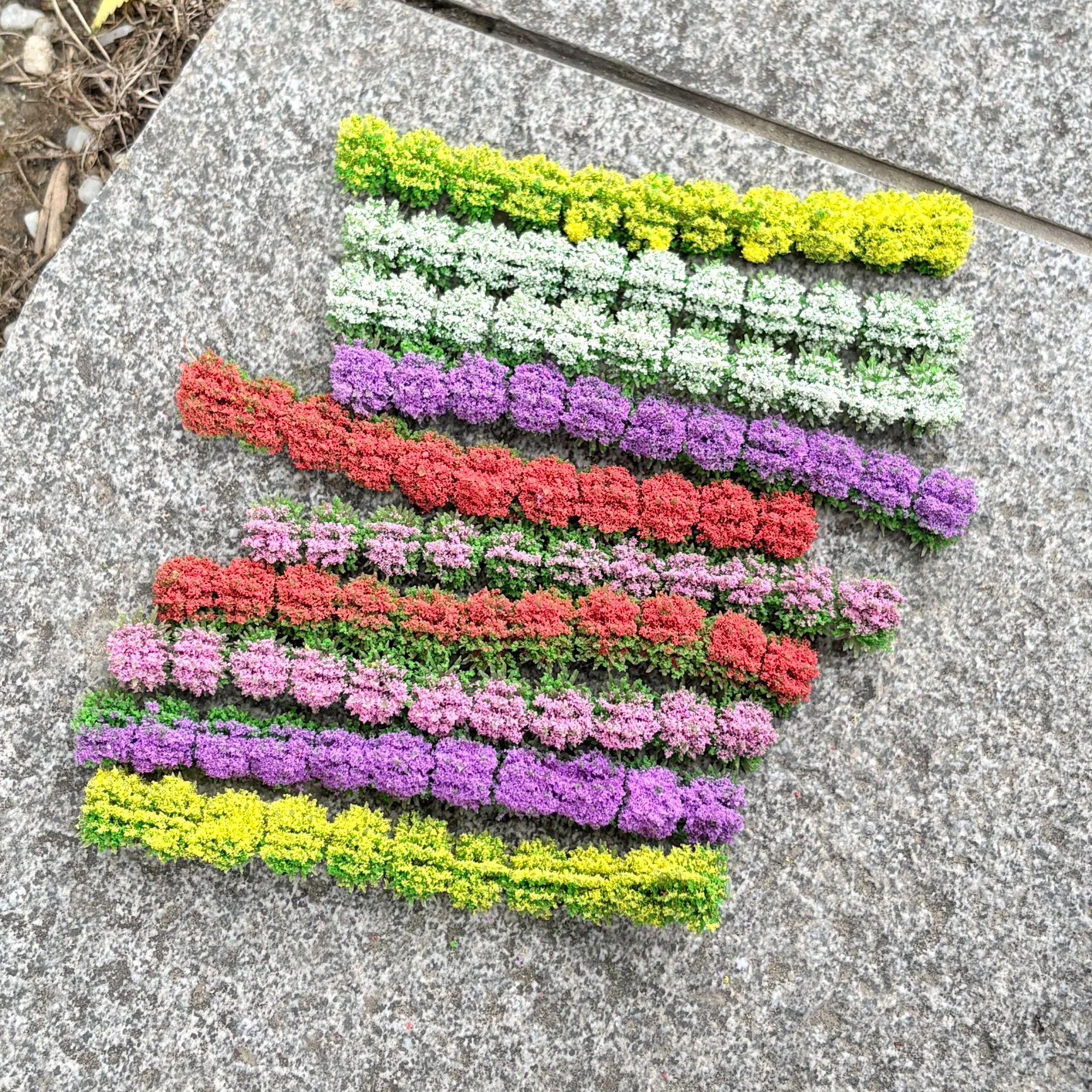 10pcs Miniature Flower Strips Diorama Scenery Shrubs, Multi-Color Artificial Plant Bushes for Train Railway Architecture Layout