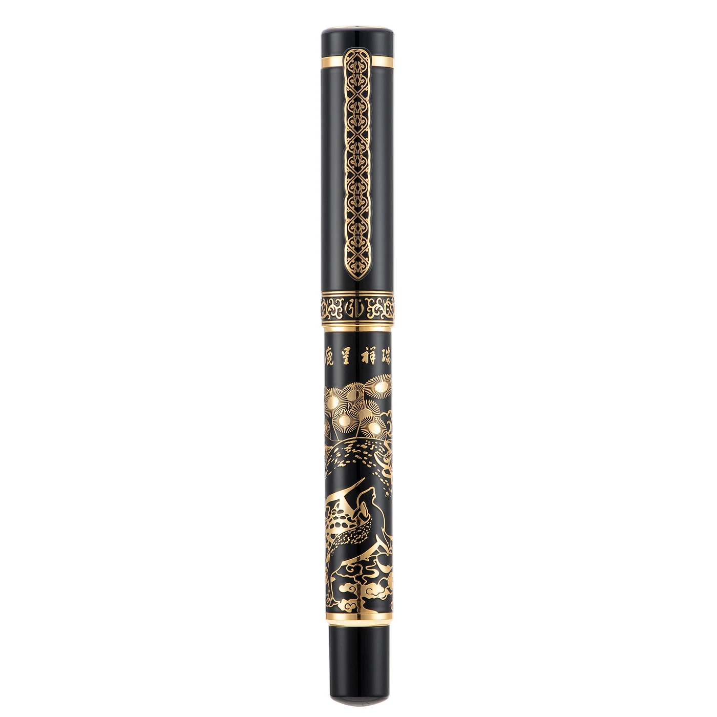 Hongdian 8037 Chinese Metal Fountain Pen, Iridum EF/F Nib with Deer Painting Design, Smooth Writing Pen with Ink Converter