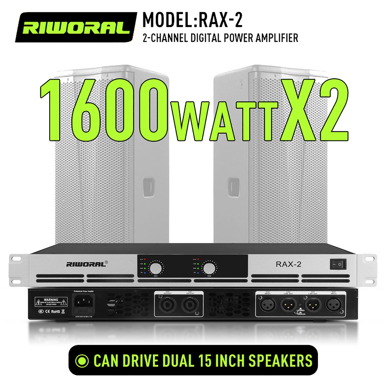 RAX-2 Riworal vendita di fabbrica 2 canali 1600W amplificatore di potenza professionale classe D uso per eseguire