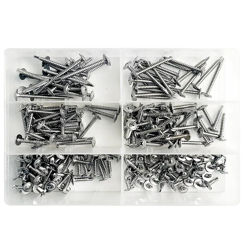 210pcs 410 Stainless Steel M4.2 Large Round Head Cross With Cushion Huasi Self Tapping Drilling Tail Dovetail Iron Sheet Screws