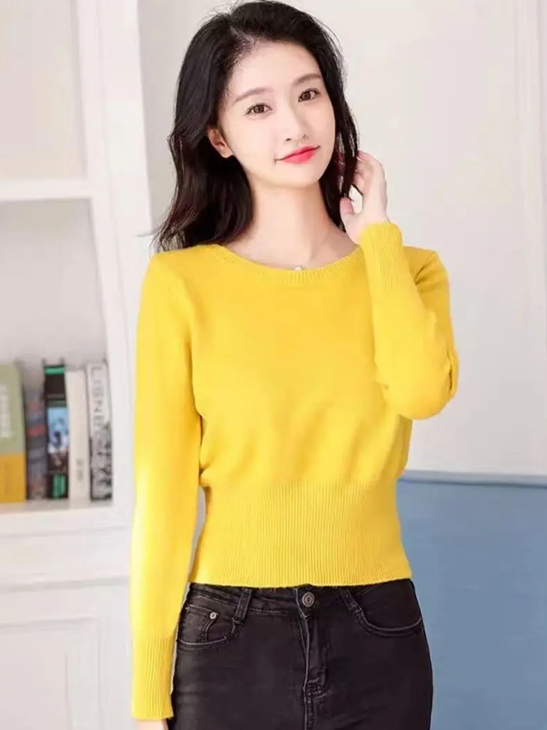 ارتفاع الخصر ort محبوك سترة المرأة جولة Ne البلوز الحلو Sle سليم صالح قطعتين مجموعة الخريف الشتاء وصول جديد