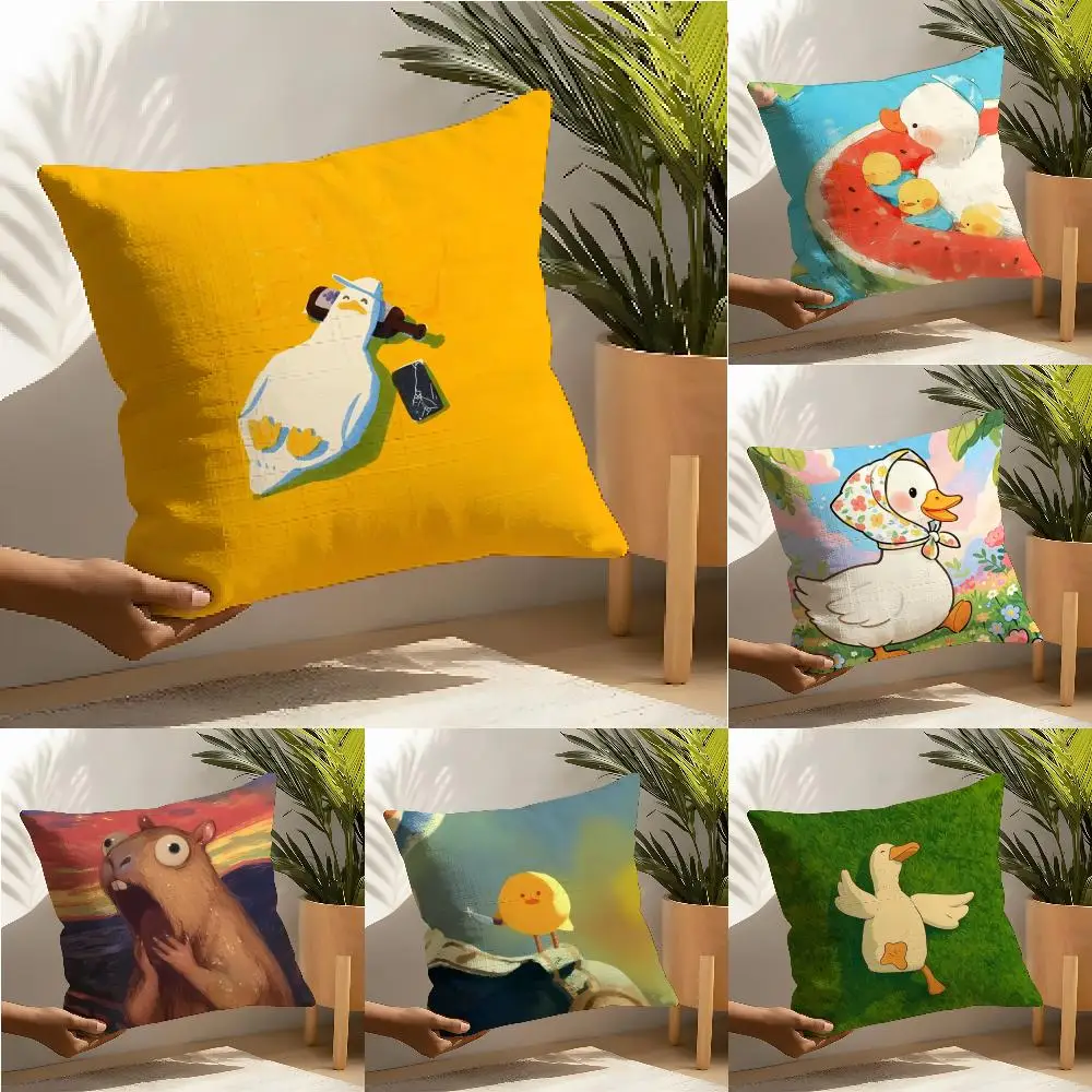 Funny And Surprising Duck Pattern Pillow Case Cotton Linen Fabric Square Zipper Pillowcase Home Decorative Living Room