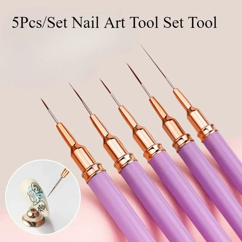 5 Teile/satz Nail art Liner Pinsel Längliche Linien Striping Zeichnung UV Gel Malerei Nagel Design Stift Professionelle Maniküre Werkzeug