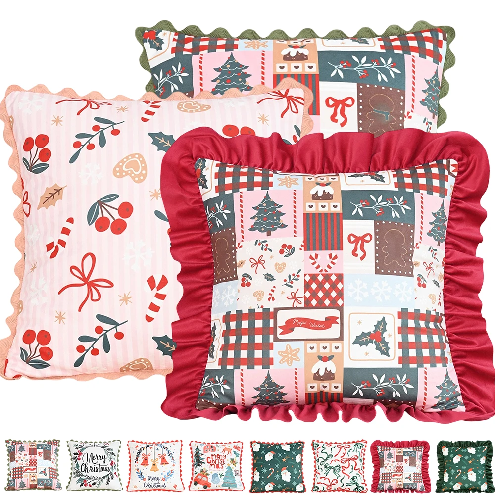 

Christmas Cushion Cover Printed Pillow Case Decorative Santa Claus Bow Pattern Cushion Cover Funda Cojines De 45x45 쿠션 커버 Kerst