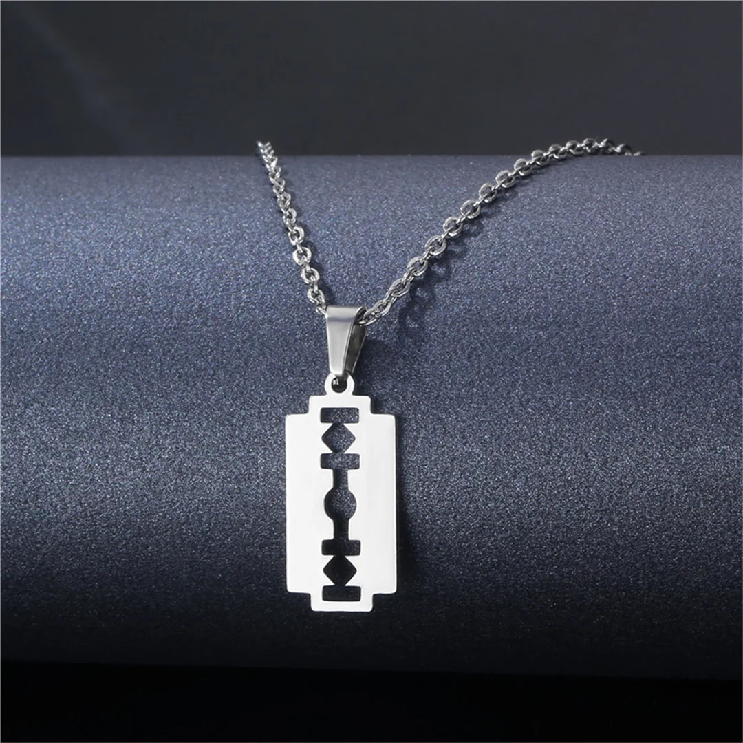 New Design Punk Small Tiny Razor Blade Pendant Female Silver Color Stainless Steel Barber Shop Necklace For Women Jewelry Gift