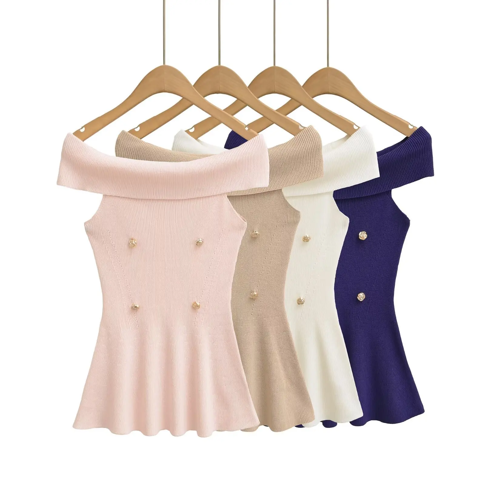 

Elegant Sexy One-Shoulder Short-Sleeve Knitted T-Shirt Women's Summer New Style Slimming High-End Feel Top Quality Fashionable