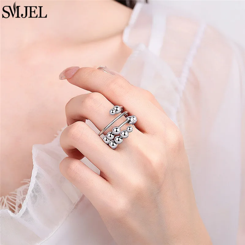 Romantic Cherry Blossom Anxiety Fidget Spinner Rings for Women Cute Rabbit Butterfly Beads Rotate Relaxing Ring Party Jewelry view 4