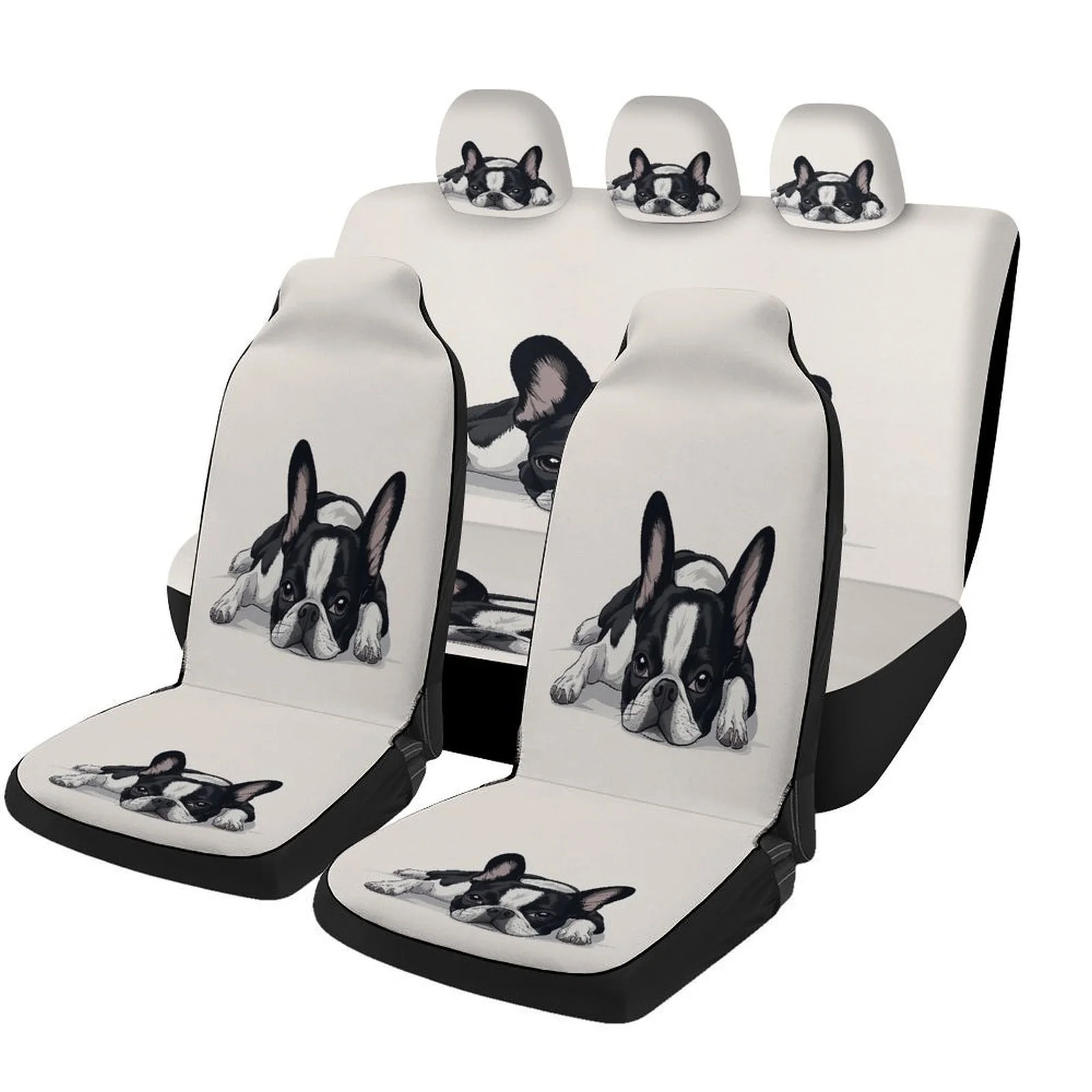 French Bulldog Resting Themed Car Seat Cover Set For Most Cars, Trendy High-quality Car Seat Protector Covers Full Set, Universa