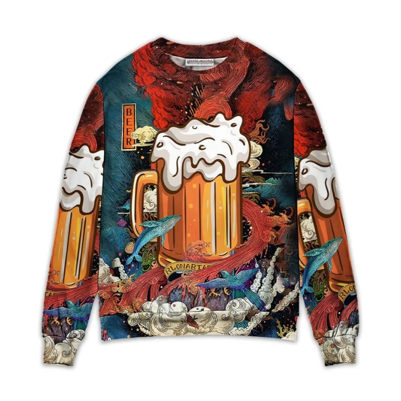 

3D Print Dart And Beer Graphic O-Neck Sweatshirt Oktoberfest Theme Party Long Sleeve Pullover Autumn Loose Casual Unisex Clothes