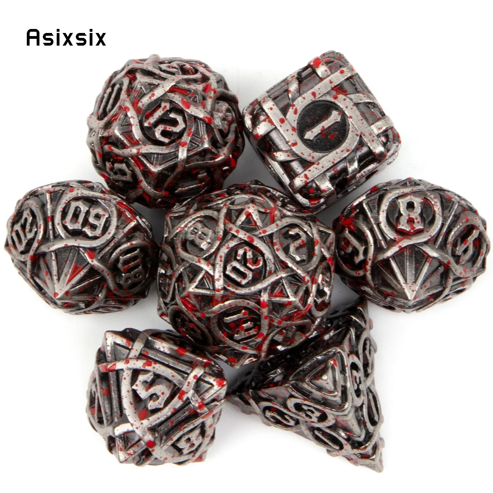 

7 Pcs Silver Red Stripe Metal Dice Perfect For Card Games Board Games For Critical Role, Rpgs, D&D
