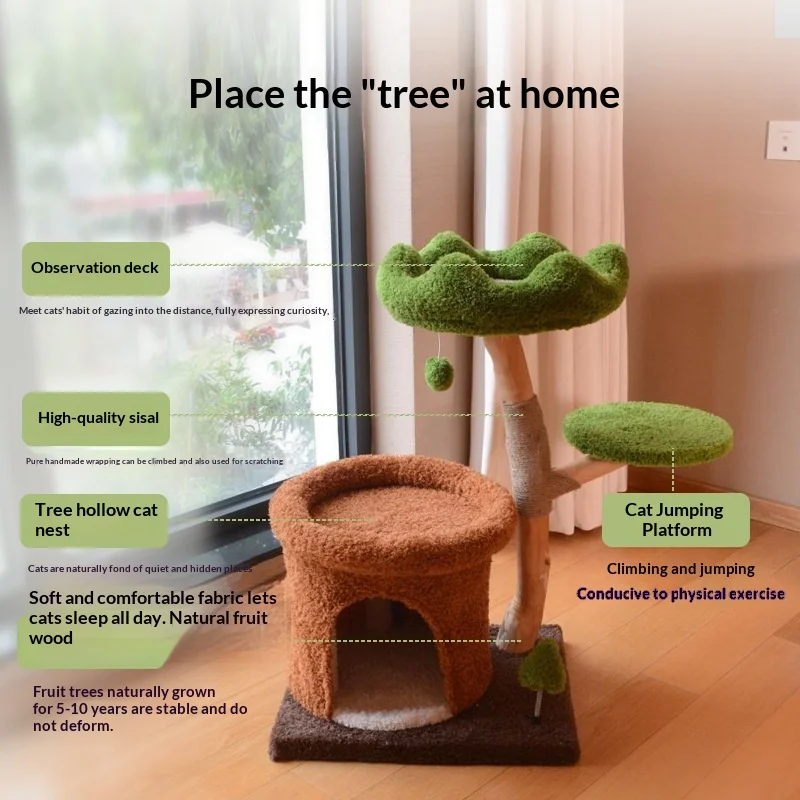 Árbol rascador de madera maciza para gatos, todo en uno - imagen 5
