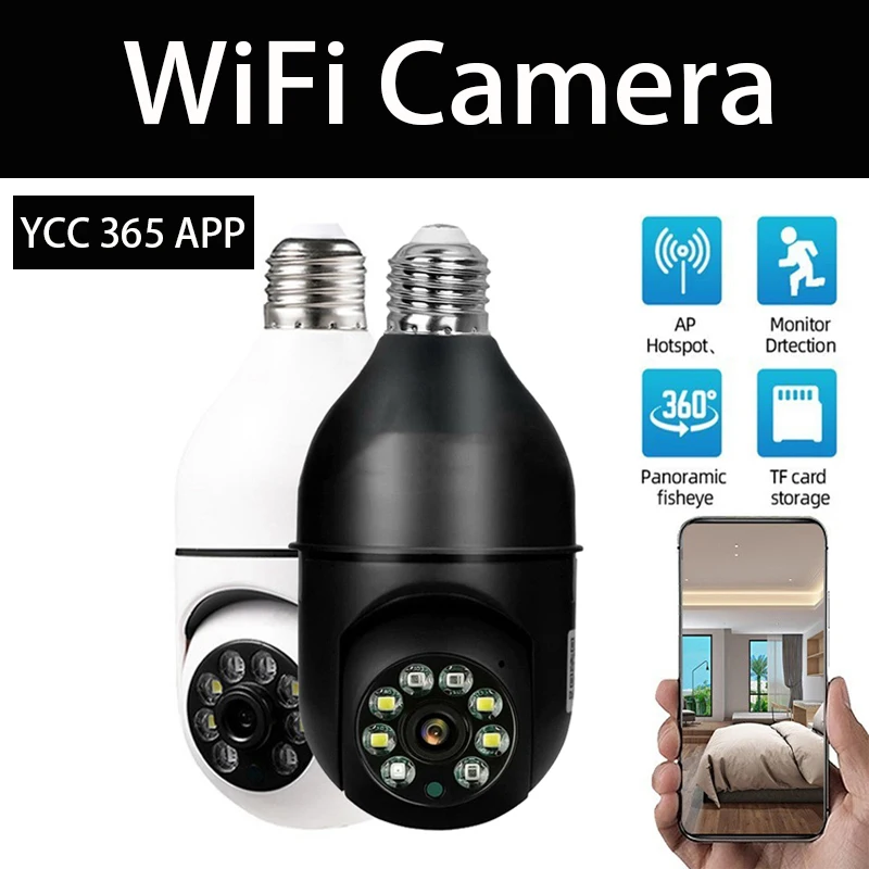 Ycc365 Plus IP Camera Wifi E27 Security Monitor Night Vision Full Color Auto Rotating Wireless 360 Wifi Surveillance Bulb Camera