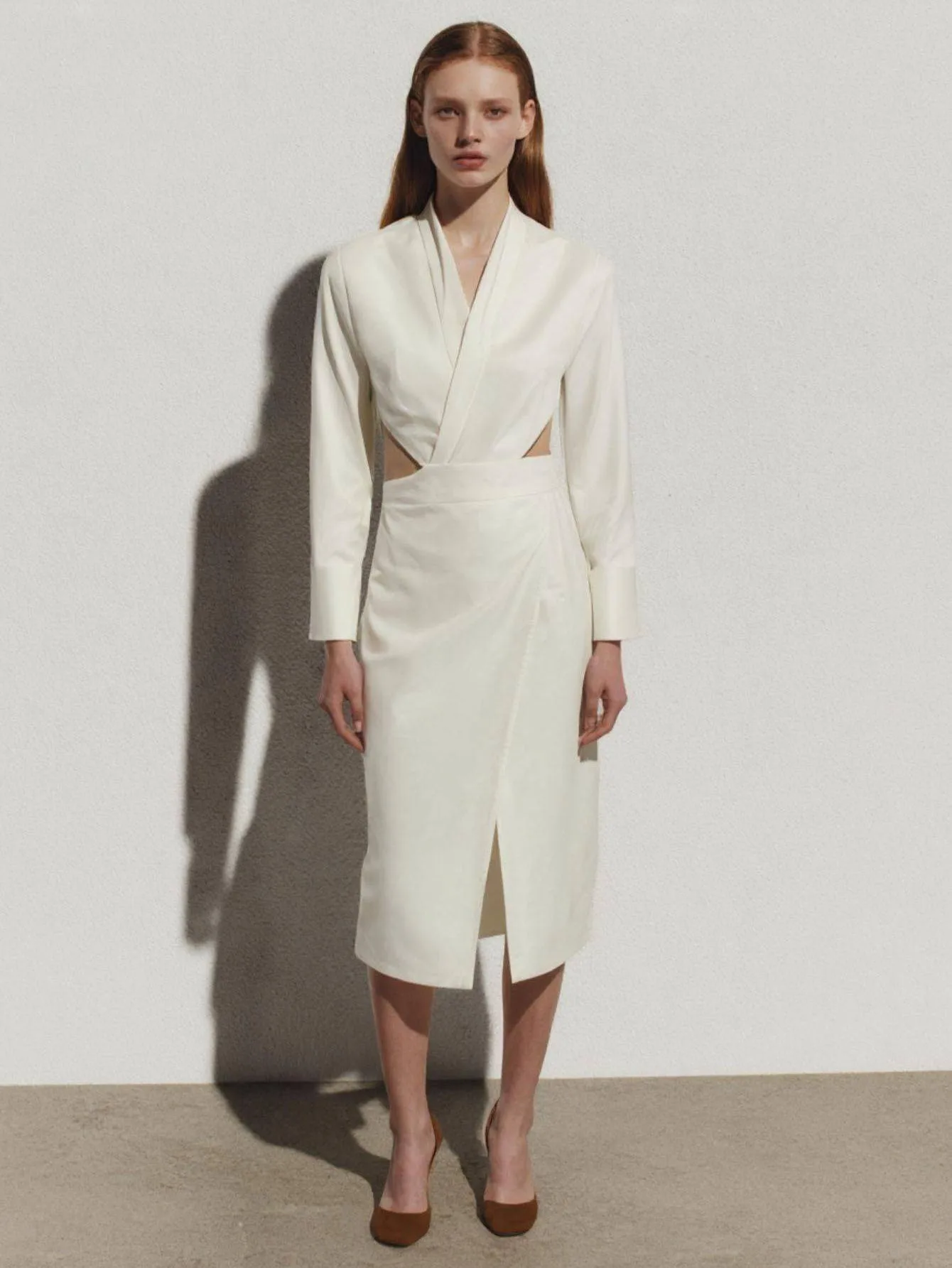 Vestido feminino manga comprida com decote em v na altura do joelho vestido de verão outono decente diário corte fenda vestido boutique vestidos