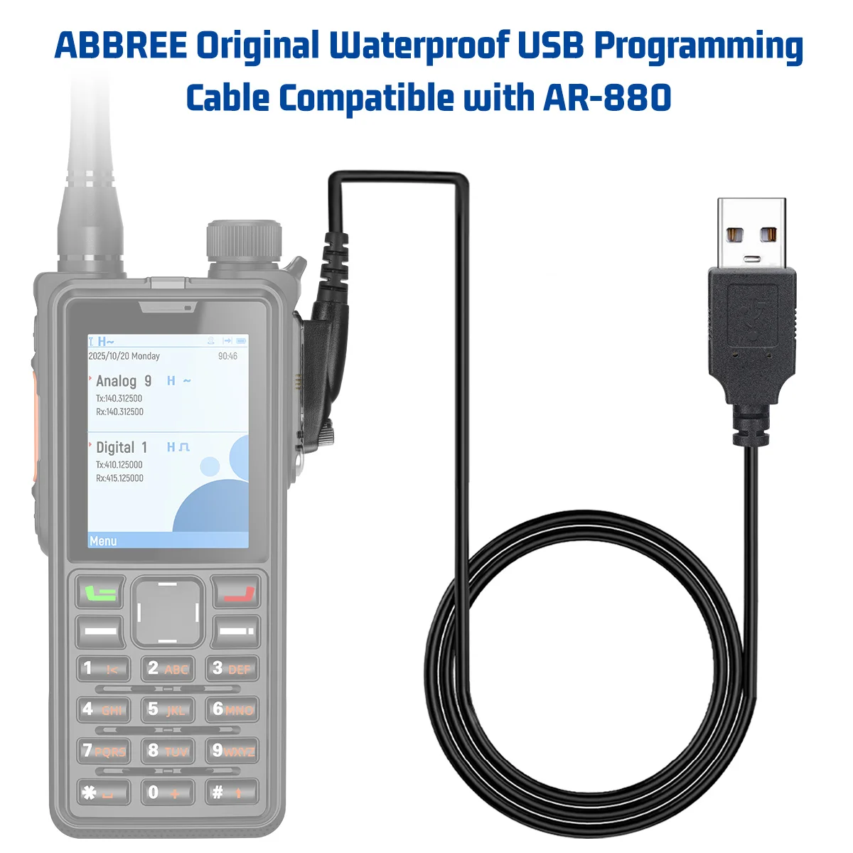 

ABBREE Original Waterproof USB Programming Cable Durable Material Specialized Cable Compatible with AR-880 Two Way Radio