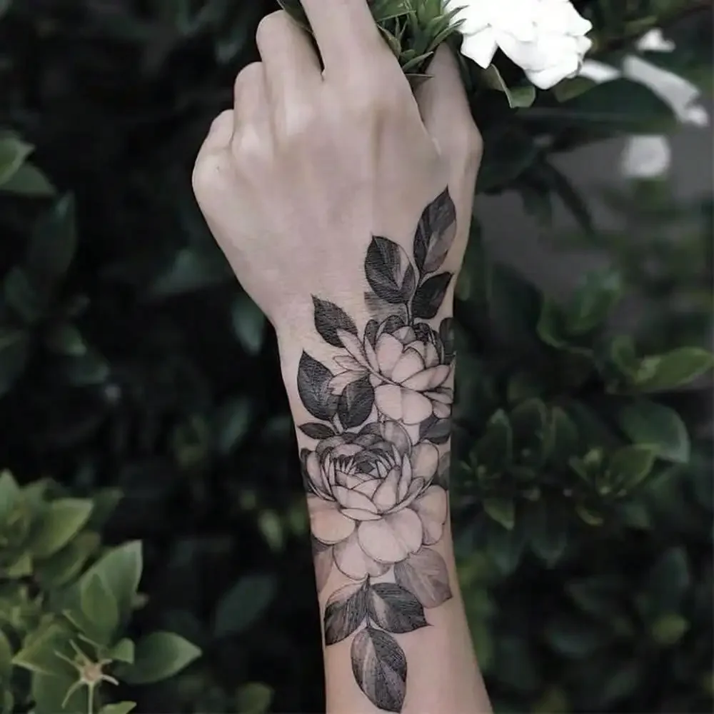 Large, Unique Flower Design Temporary Tattoo Sticker - Waterproof, Long-Lasting, And Easy To Apply - Perfect For Body Art Enthusiasts And Festival Goers view 2