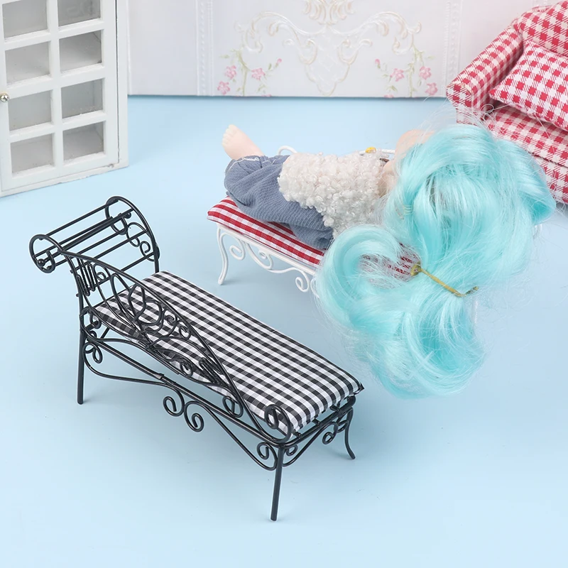 1/12 Dollhouse Miniature Iron Art Sofa Lounge Chair Model Doll House Living Room Furniture Decor Toy House Micro Scene Ornament