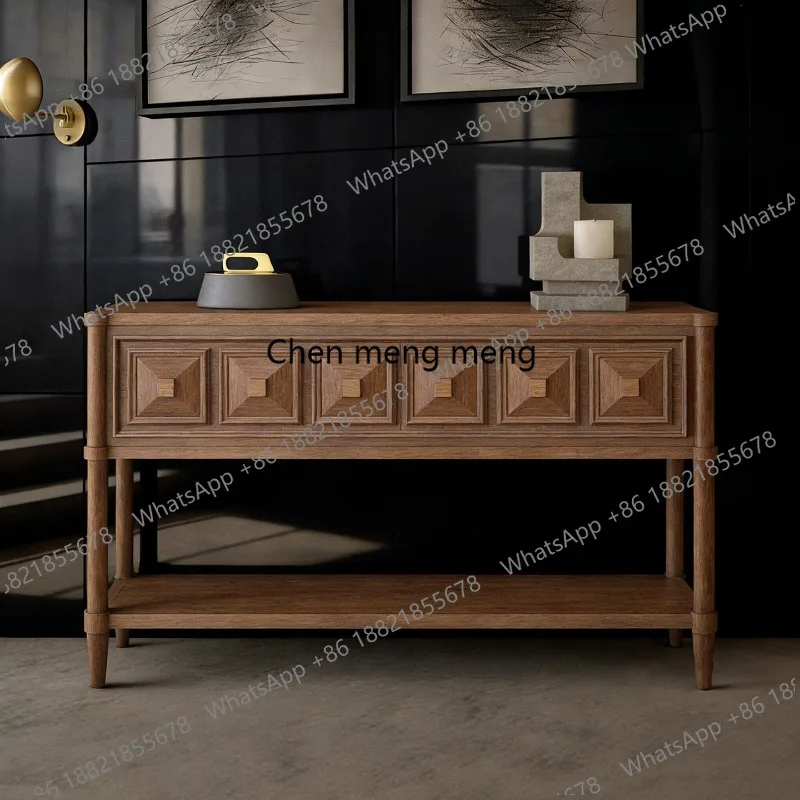 

French retro solid wood entrance cabinet living room American light luxury carving entrance table decorative cabinet