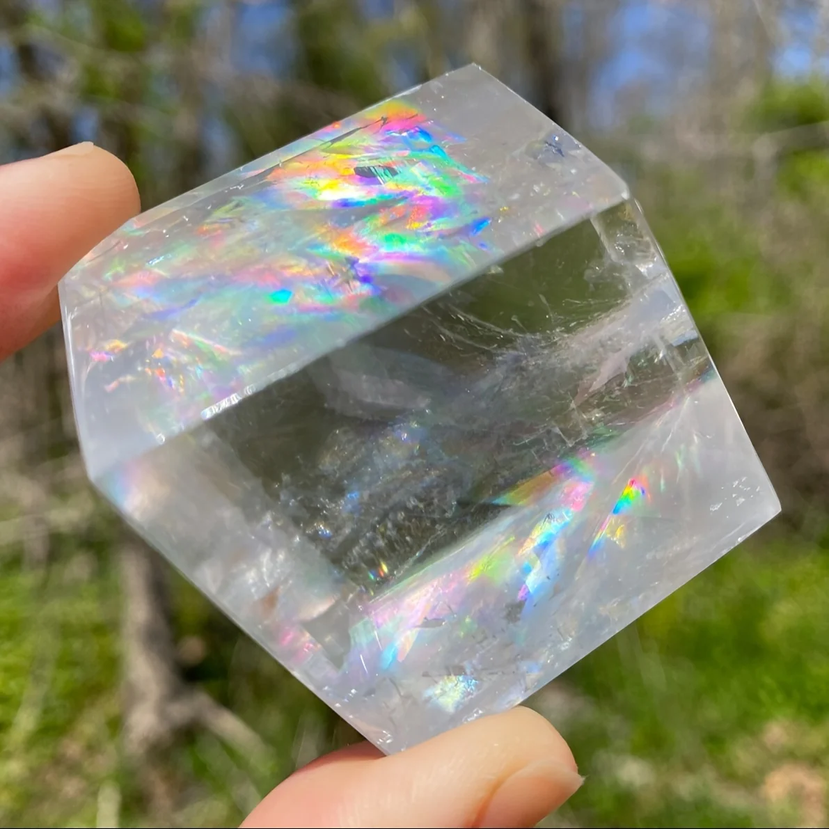 1 Pz Bella Calcite Ottica Lucidata A Forma Libera, Cristallo Arcobaleno, Cubo Di Calcite Trasparente, Pezzo Di Calcite Arcobaleno, Inclusione Arcobaleno-image