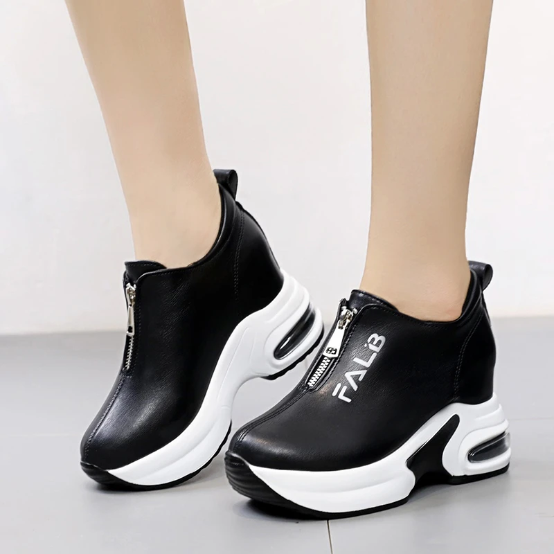 PU Leather Vulcanized Shoes Ladies 2024 Summer Chunky Platform Sneakers Women Front zip Thick Bottom Wedge Casual Shoes Women