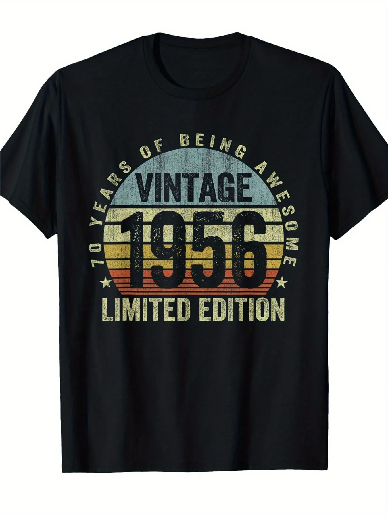 

Born in 1956 70th Birthday Gift for Men - 70 Years Old T-Shirt with Born in 1956 Print, Cotton Fit Short Sleeve Crew Neck Tee,