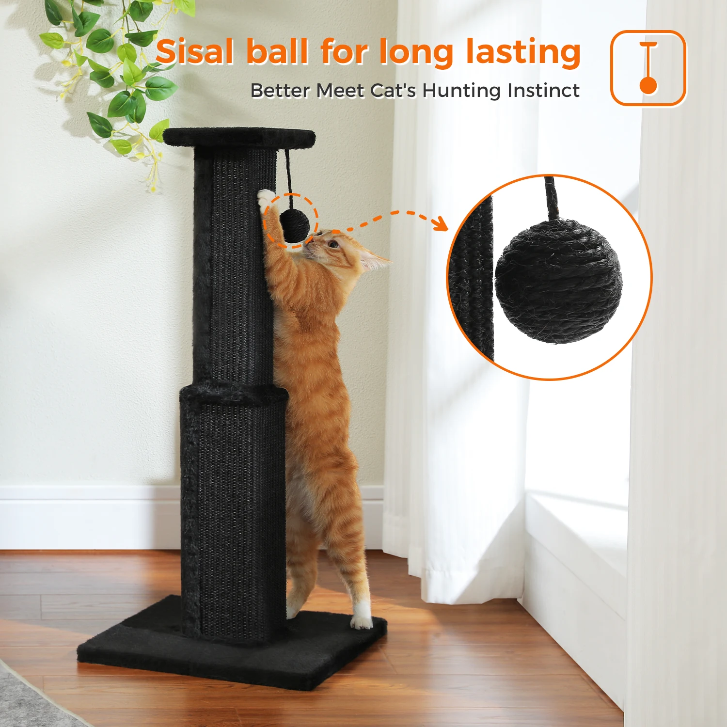 Multi-Level Cat Tower with 80cm Scratching Post and Hanging Toy