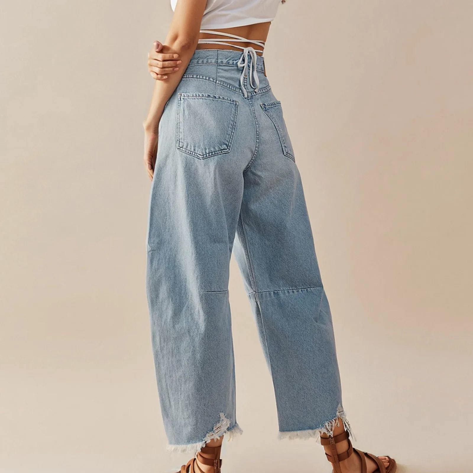 Vintage Women Baggy Jeans Wide Leg Cropped Hem Denim Pants Autumn Winter Floor Length Denim Trousers Harajuku Female Clothes