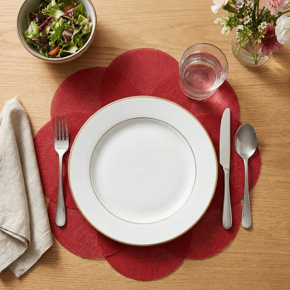 2PCS Multipurpose Sewing Petal Design Jute Placemat Eco-Friendly Rustic Bowl Mat Decorative Soft Table Mat Kitchen