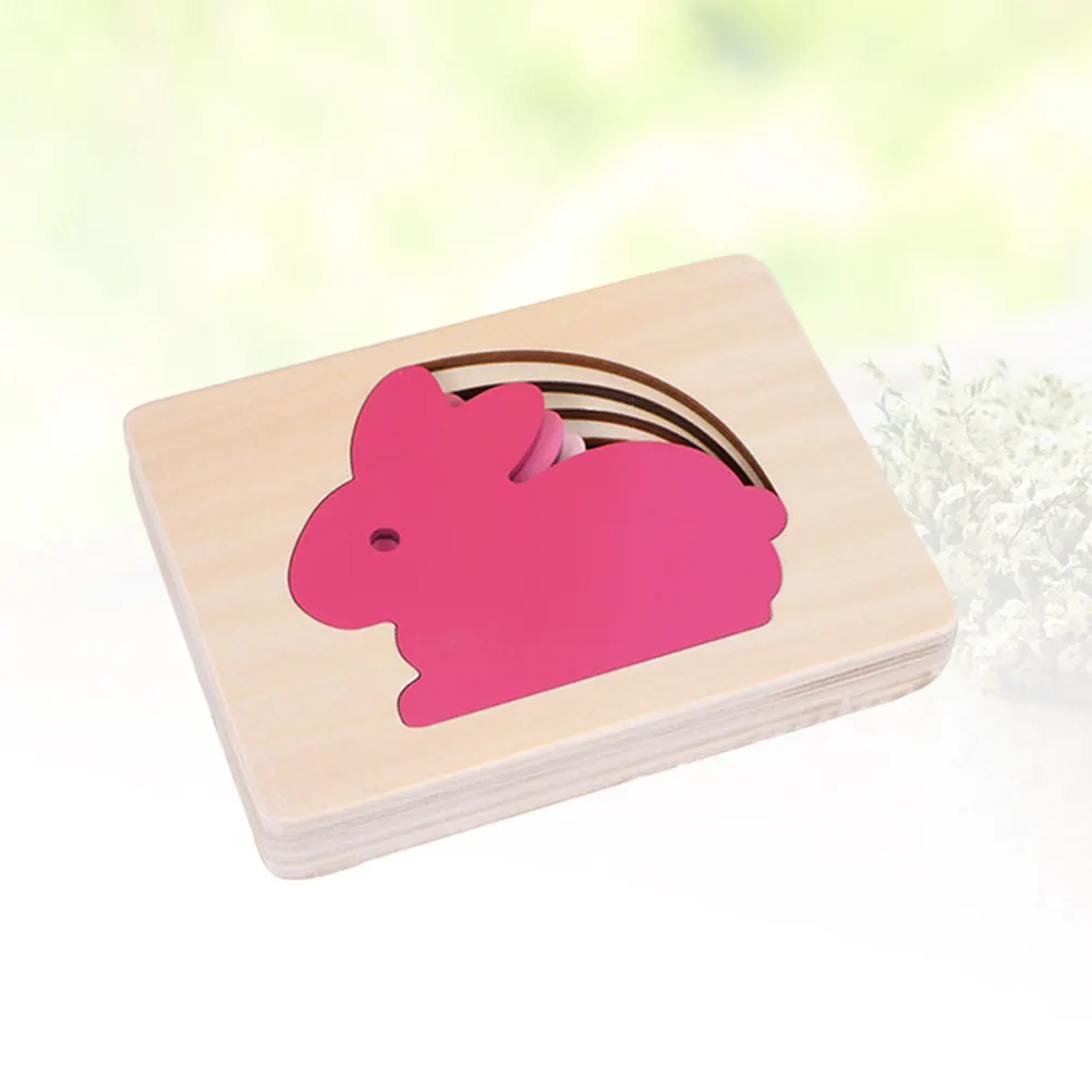 

Wooden Multi-Layered Animal Puzzle Pink Gradient Rabbit Early Educational 3D Jigsaw Perfect Gift for Kids Children