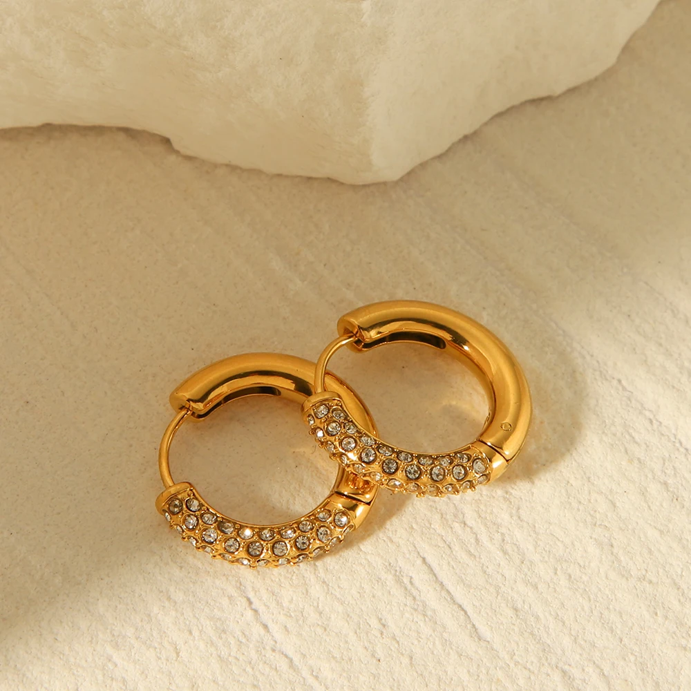 الفولاذ المقاوم للصدأ هندسية دائرية أقراط اليدوية الزركون مايكرو مطعمة المرأة موضة أقراط مجوهرات الزفاف هدايا العيد