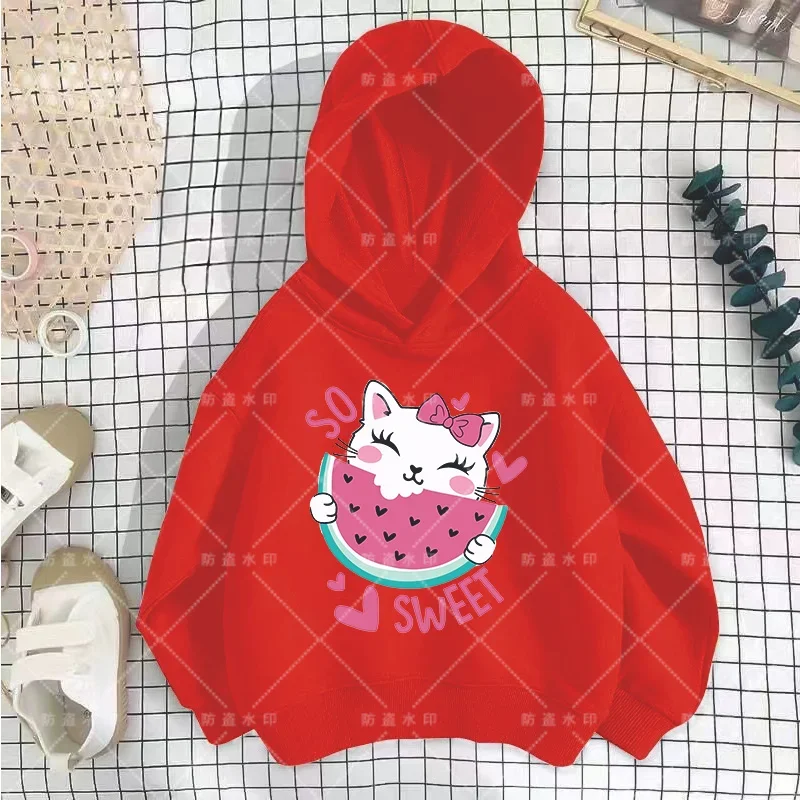 

Boy Girl Children's Long Sleeve Sweatshirts Cute Cartoon Cats Print Pullover 2024 Spring Autumn New Anime Animal Kitten Hoodies