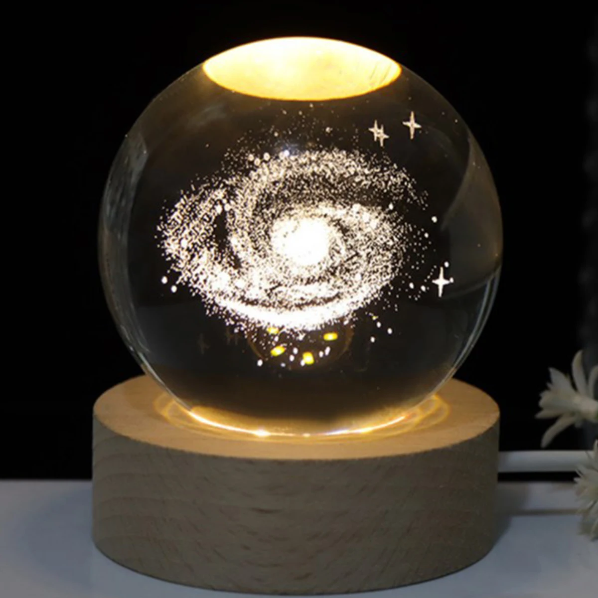 Glowing Crystal Night Light Inside Carved Glass Ball A Deer With The Planet Desktop Ornaments For Women Birthday Gift