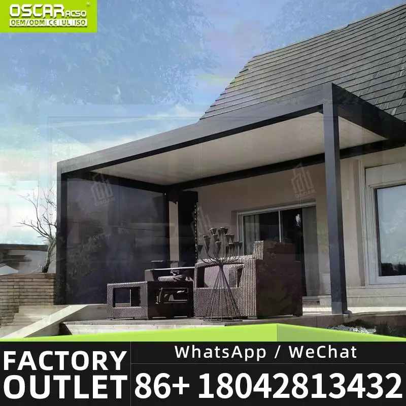 Easily Assembled Outdoor Windproof 3x4 Glass Pergola with Remote Control Motor Bioclimatic Shade Structure for Garden Patio Back