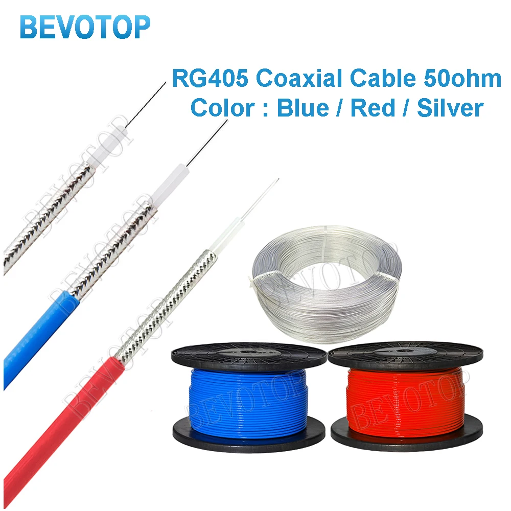 Semi-Flexible RG405 Coaxial Cable High Frequency Test Cable 50ohm 086 RF Coaxial Cable Pigtail Jumper Blue/Red/Silver 1M~200M