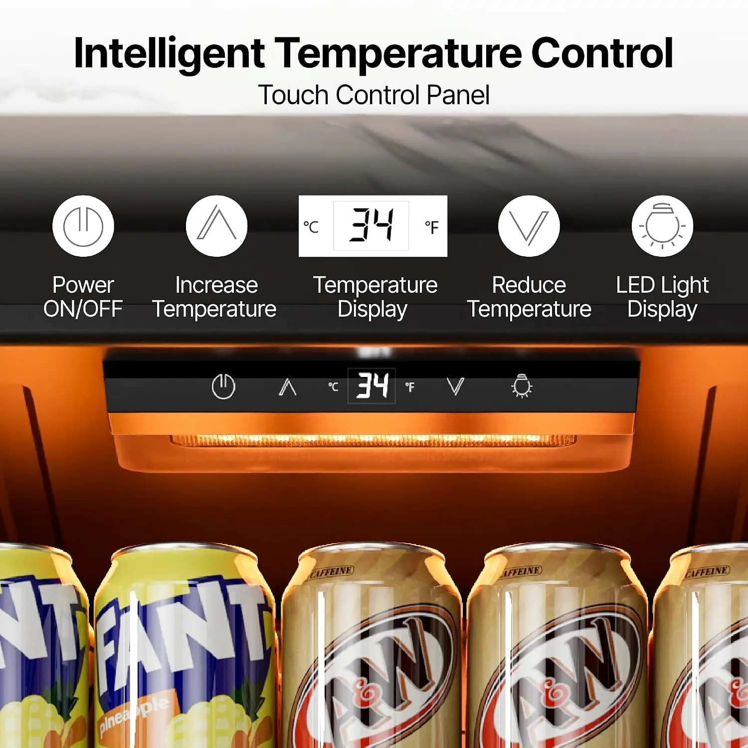 Mini Fridge 85 Can Beverage Cooler for Drink & Beer, 2.18 Cu.ft Low-noise Glass Door LED Shelf 34℉-54℉, Customized